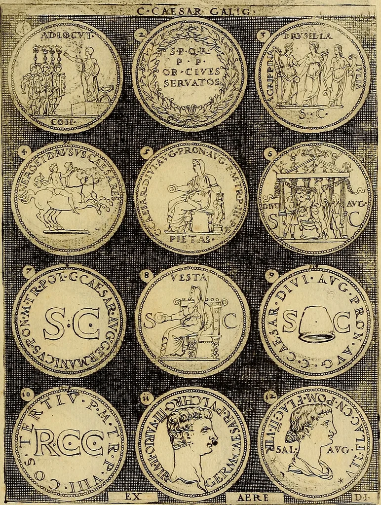 An illustration from Omnivm Caesarvm verissimae imagines ex antiqvis nvmismatis desvmptae : addita per brevi cvivsque vitae descriptiones ac diligenti eorvm, qvae reperiri potvervnt nvmismatvm, aversae partis delineatione. Libri primi, 1554, leaf 44