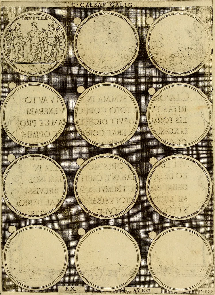 An illustration from Omnivm Caesarvm verissimae imagines ex antiqvis nvmismatis desvmptae : addita per brevi cvivsque vitae descriptiones ac diligenti eorvm, qvae reperiri potvervnt nvmismatvm, aversae partis delineatione. Libri primi, 1554, leaf 46