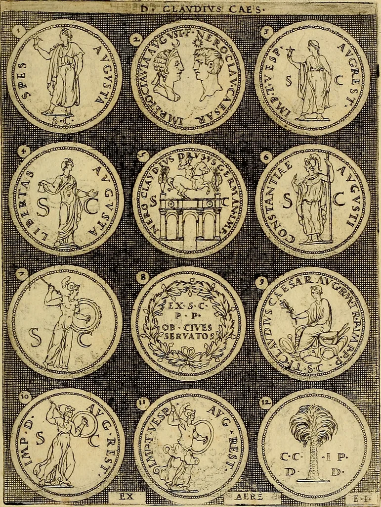 An illustration from Omnivm Caesarvm verissimae imagines ex antiqvis nvmismatis desvmptae : addita per brevi cvivsque vitae descriptiones ac diligenti eorvm, qvae reperiri potvervnt nvmismatvm, aversae partis delineatione. Libri primi, 1554, leaf 50