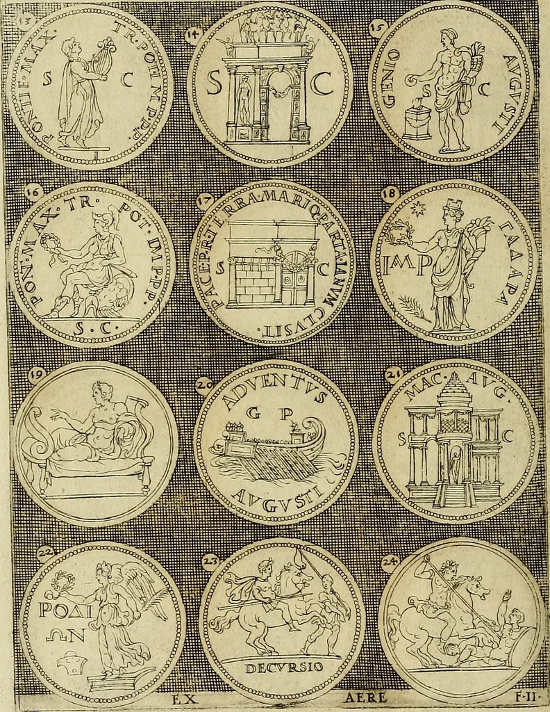 An illustration from Omnivm Caesarvm verissimae imagines ex antiqvis nvmismatis desvmptae : addita per brevi cvivsque vitae descriptiones ac diligenti eorvm, qvae reperiri potvervnt nvmismatvm, aversae partis delineatione. Libri primi, 1554, leaf 59