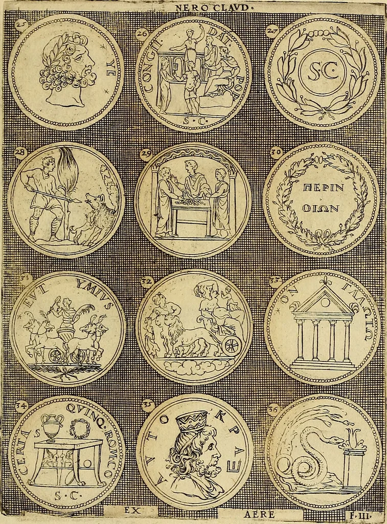 An illustration from Omnivm Caesarvm verissimae imagines ex antiqvis nvmismatis desvmptae : addita per brevi cvivsque vitae descriptiones ac diligenti eorvm, qvae reperiri potvervnt nvmismatvm, aversae partis delineatione. Libri primi, 1554, leaf 60