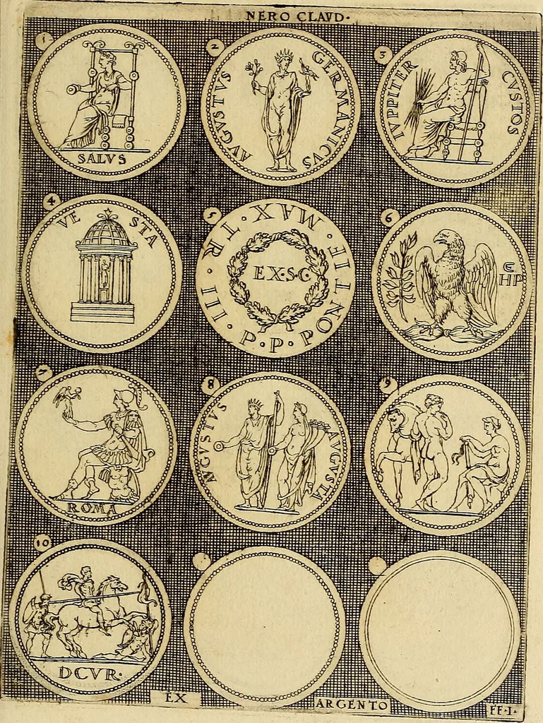 An illustration from Omnivm Caesarvm verissimae imagines ex antiqvis nvmismatis desvmptae : addita per brevi cvivsque vitae descriptiones ac diligenti eorvm, qvae reperiri potvervnt nvmismatvm, aversae partis delineatione. Libri primi, 1554, leaf 62