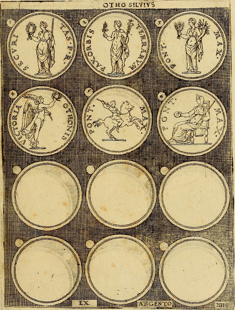 An illustration from Omnivm Caesarvm verissimae imagines ex antiqvis nvmismatis desvmptae : addita per brevi cvivsque vitae descriptiones ac diligenti eorvm, qvae reperiri potvervnt nvmismatvm, aversae partis delineatione. Libri primi, 1554, leaf 76