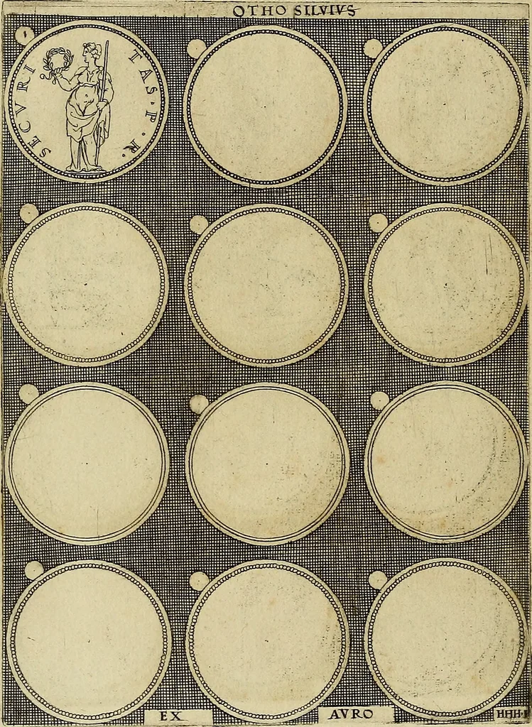 An illustration from Omnivm Caesarvm verissimae imagines ex antiqvis nvmismatis desvmptae : addita per brevi cvivsque vitae descriptiones ac diligenti eorvm, qvae reperiri potvervnt nvmismatvm, aversae partis delineatione. Libri primi, 1554, leaf 77