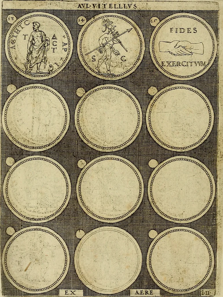 An illustration from Omnivm Caesarvm verissimae imagines ex antiqvis nvmismatis desvmptae : addita per brevi cvivsque vitae descriptiones ac diligenti eorvm, qvae reperiri potvervnt nvmismatvm, aversae partis delineatione. Libri primi, 1554, leaf 83
