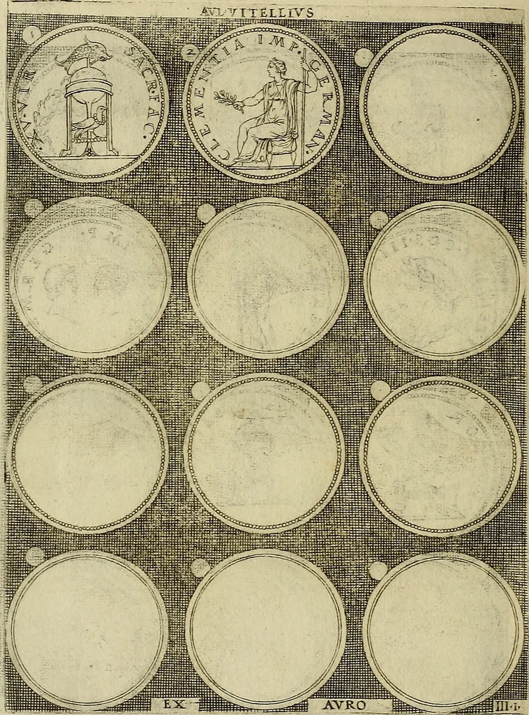 An illustration from Omnivm Caesarvm verissimae imagines ex antiqvis nvmismatis desvmptae : addita per brevi cvivsque vitae descriptiones ac diligenti eorvm, qvae reperiri potvervnt nvmismatvm, aversae partis delineatione. Libri primi, 1554, leaf 85