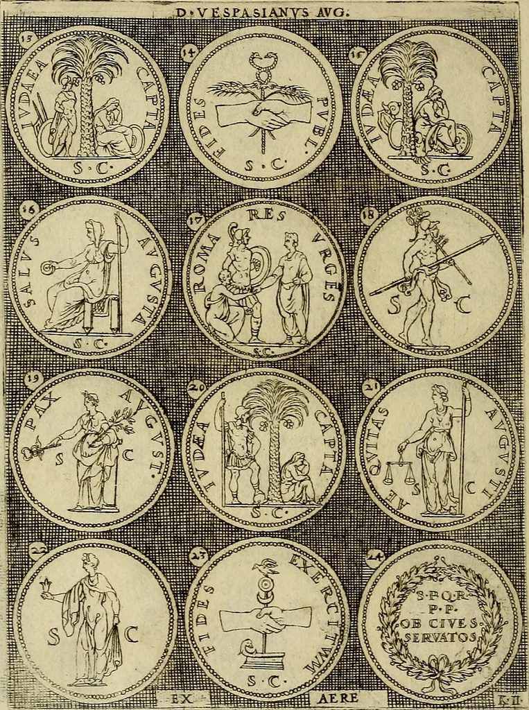 An illustration from Omnivm Caesarvm verissimae imagines ex antiqvis nvmismatis desvmptae : addita per brevi cvivsque vitae descriptiones ac diligenti eorvm, qvae reperiri potvervnt nvmismatvm, aversae partis delineatione. Libri primi, 1554, leaf 91
