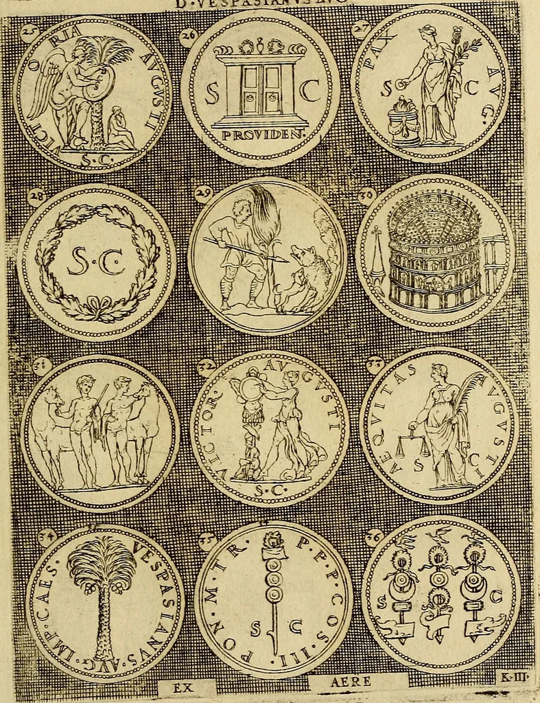 An illustration from Omnivm Caesarvm verissimae imagines ex antiqvis nvmismatis desvmptae : addita per brevi cvivsque vitae descriptiones ac diligenti eorvm, qvae reperiri potvervnt nvmismatvm, aversae partis delineatione. Libri primi, 1554, leaf 92