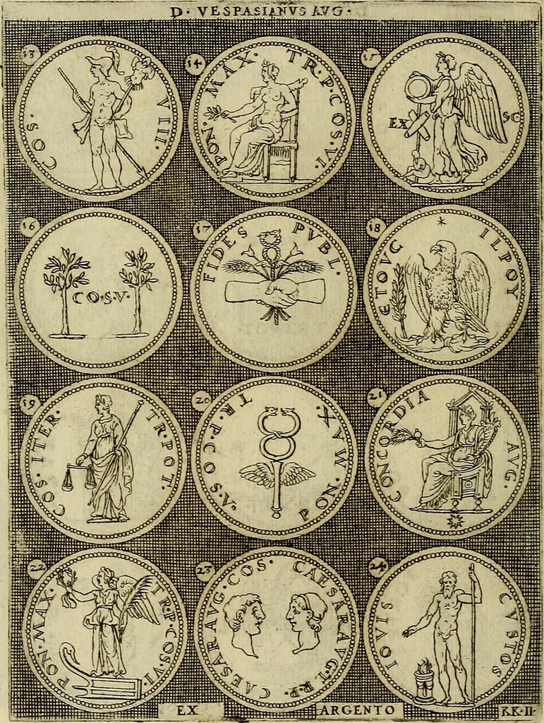 An illustration from Omnivm Caesarvm verissimae imagines ex antiqvis nvmismatis desvmptae : addita per brevi cvivsque vitae descriptiones ac diligenti eorvm, qvae reperiri potvervnt nvmismatvm, aversae partis delineatione. Libri primi, 1554, leaf 95