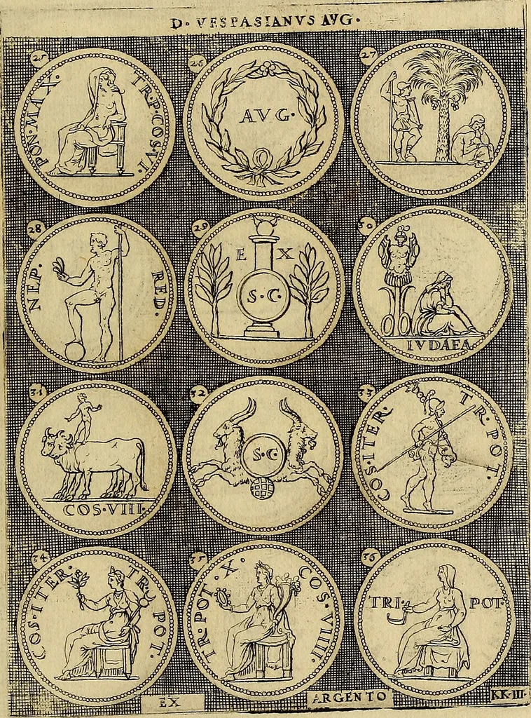 An illustration from Omnivm Caesarvm verissimae imagines ex antiqvis nvmismatis desvmptae : addita per brevi cvivsque vitae descriptiones ac diligenti eorvm, qvae reperiri potvervnt nvmismatvm, aversae partis delineatione. Libri primi, 1554, leaf 96