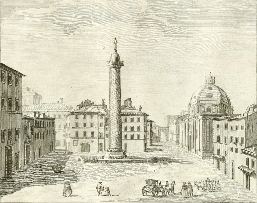 An illustration from Calcografia di Roma, ovvero, Le piante, vendute, piazze, chiese, palazzi, bassirilievi, statue ed altri monumenti antichi e moderni di questra superba citta' : incisi in rame e divisi in vari volumi, 1779, leaf 10