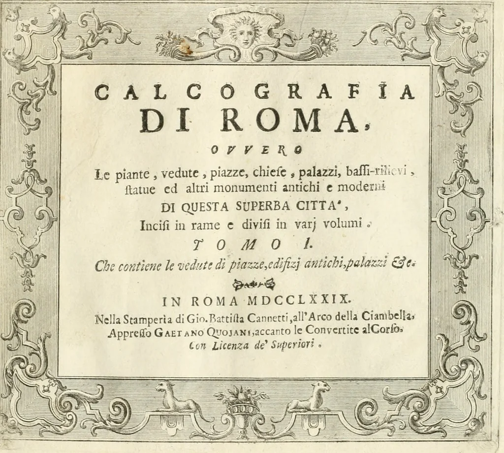 An illustration from Calcografia di Roma, ovvero, Le piante, vendute, piazze, chiese, palazzi, bassirilievi, statue ed altri monumenti antichi e moderni di questra superba citta' : incisi in rame e divisi in vari volumi, 1779, leaf 4