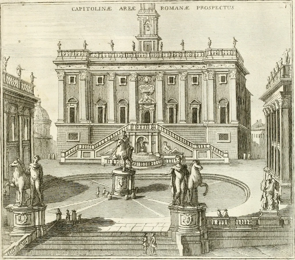 An illustration from Calcografia di Roma, ovvero, Le piante, vendute, piazze, chiese, palazzi, bassirilievi, statue ed altri monumenti antichi e moderni di questra superba citta' : incisi in rame e divisi in vari volumi, 1779, leaf 6