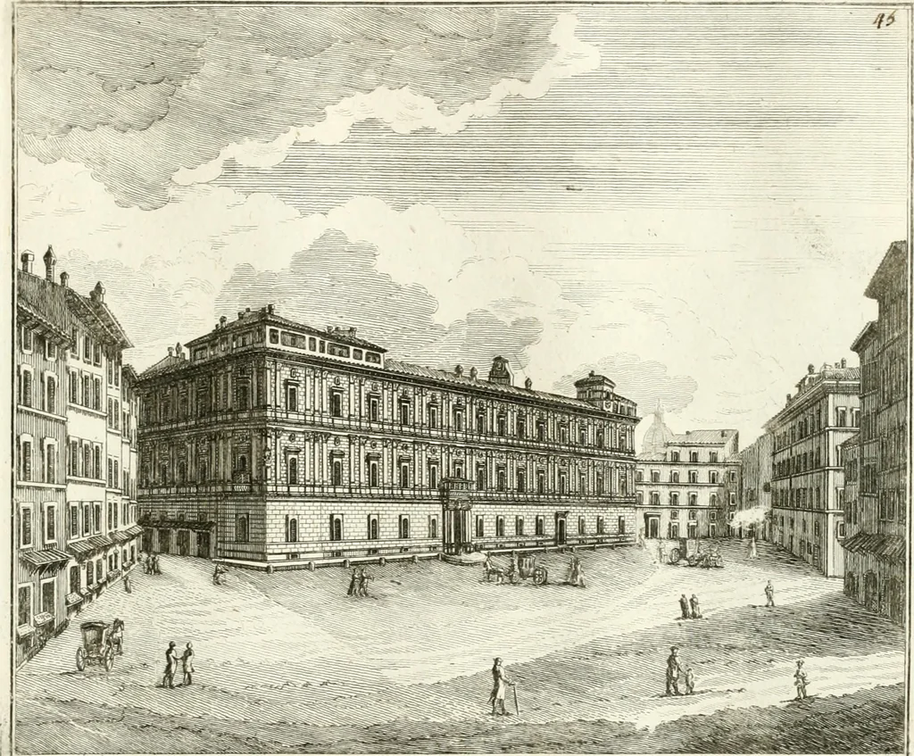 An illustration from Calcografia di Roma, ovvero, Le piante, vendute, piazze, chiese, palazzi, bassirilievi, statue ed altri monumenti antichi e moderni di questra superba citta' : incisi in rame e divisi in vari volumi, 1779, leaf 82