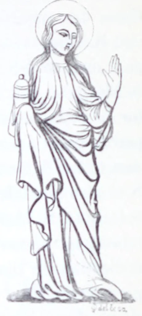 An illustration from The calendar of the Anglican Church illustrated : with brief accounts of the saints who have churches dedicated in their names, or whose images are most frequently met with in England : the early christian and medieval symbols : and an index of emblems, 1851, leaf 104