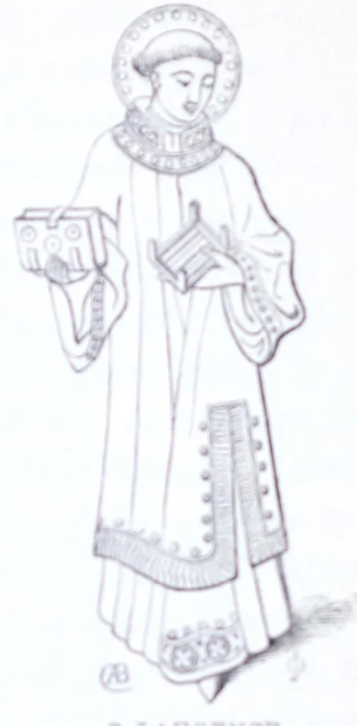 An illustration from The calendar of the Anglican Church illustrated : with brief accounts of the saints who have churches dedicated in their names, or whose images are most frequently met with in England : the early christian and medieval symbols : and an index of emblems, 1851, leaf 112