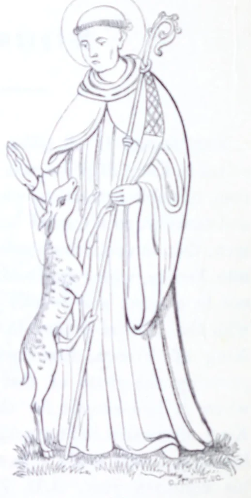 An illustration from The calendar of the Anglican Church illustrated : with brief accounts of the saints who have churches dedicated in their names, or whose images are most frequently met with in England : the early christian and medieval symbols : and an index of emblems, 1851, leaf 118
