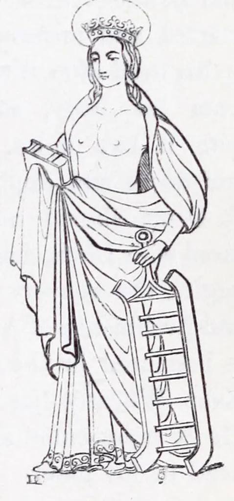 An illustration from The calendar of the Anglican Church illustrated : with brief accounts of the saints who have churches dedicated in their names, or whose images are most frequently met with in England : the early christian and medieval symbols : and an index of emblems, 1851, leaf 137