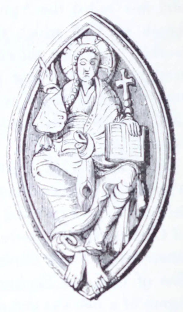 An illustration from The calendar of the Anglican Church illustrated : with brief accounts of the saints who have churches dedicated in their names, or whose images are most frequently met with in England : the early christian and medieval symbols : and an index of emblems, 1851, leaf 342