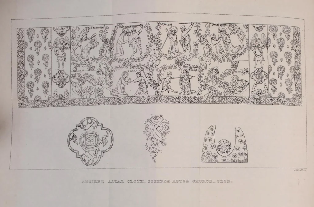 An illustration from The calendar of the Anglican Church illustrated : with brief accounts of the saints who have churches dedicated in their names, or whose images are most frequently met with in England : the early christian and medieval symbols : and an index of emblems, 1851, leaf 376