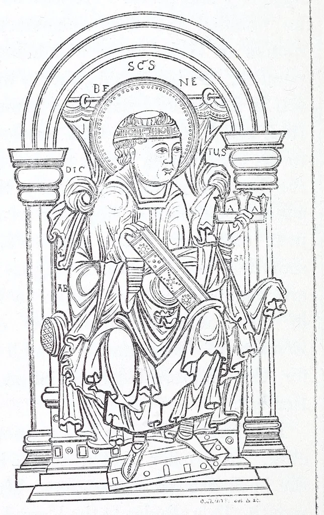An illustration from The calendar of the Anglican Church illustrated : with brief accounts of the saints who have churches dedicated in their names, or whose images are most frequently met with in England : the early christian and medieval symbols : and an index of emblems, 1851, leaf 66