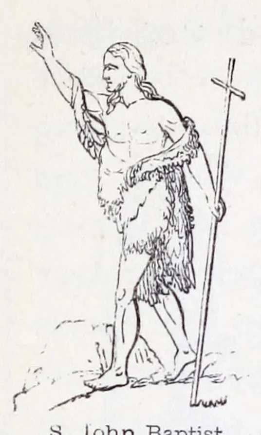 An illustration from The calendar of the Anglican Church illustrated : with brief accounts of the saints who have churches dedicated in their names, or whose images are most frequently met with in England : the early christian and medieval symbols : and an index of emblems, 1851, leaf 95