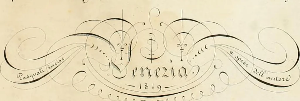 An illustration from Calligrafia tedesca : dimostrante in tavole ragionate le scritture corrente, kanzley, e la gotica o fractur : esemplari che appartengono alla seconda parte del Trattato teorico-pratico di calligrafia, approvato dall E.I.R. Governo Generale ad uso delle scuole nelle provincie Venete, 1819, leaf 2