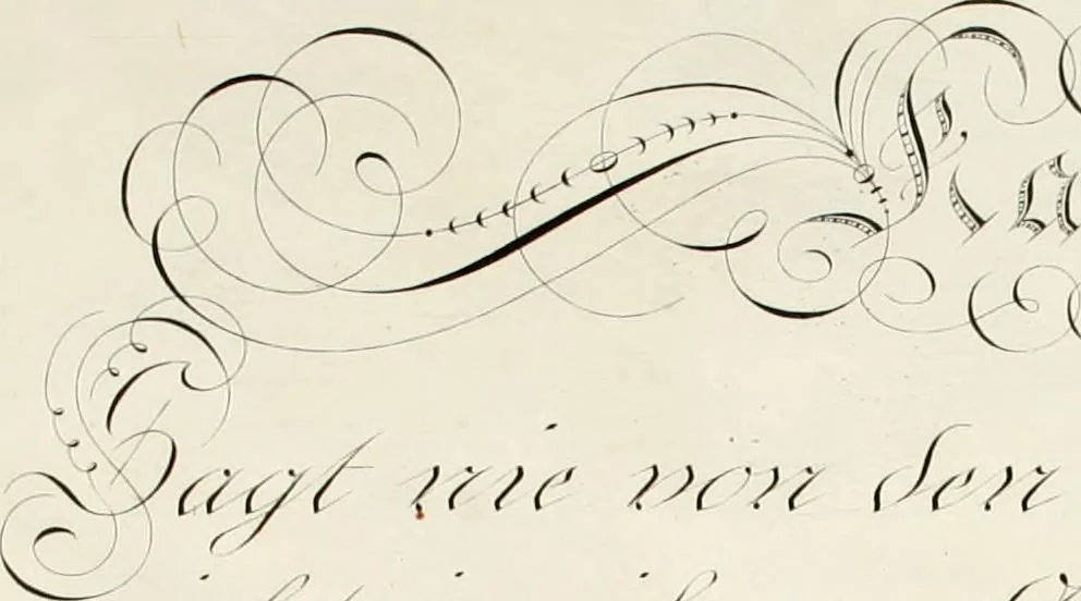 An illustration from Calligrafia tedesca : dimostrante in tavole ragionate le scritture corrente, kanzley, e la gotica o fractur : esemplari che appartengono alla seconda parte del Trattato teorico-pratico di calligrafia, approvato dall E.I.R. Governo Generale ad uso delle scuole nelle provincie Venete, 1819, leaf 23