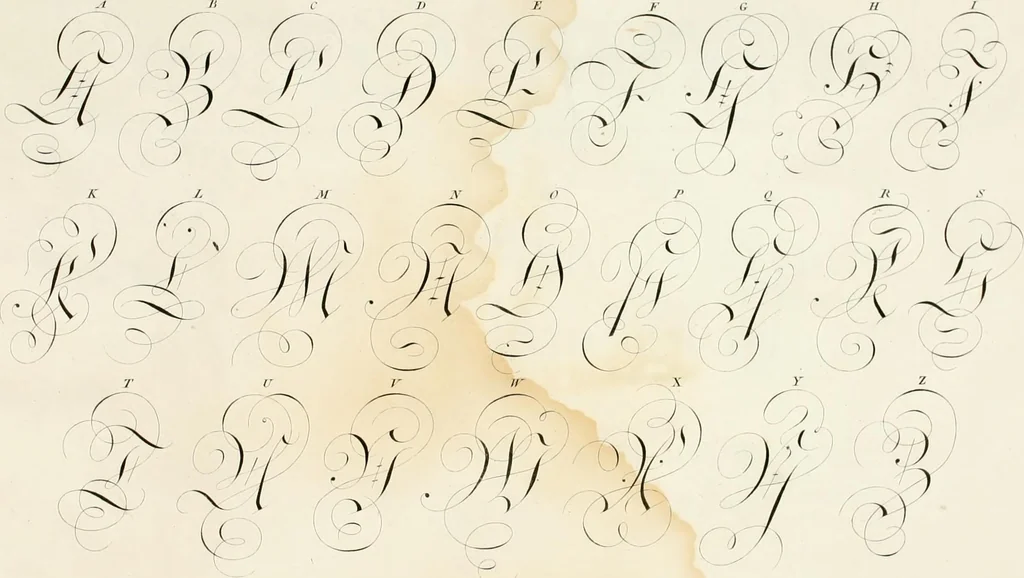 An illustration from Calligrafia tedesca : dimostrante in tavole ragionate le scritture corrente, kanzley, e la gotica o fractur : esemplari che appartengono alla seconda parte del Trattato teorico-pratico di calligrafia, approvato dall E.I.R. Governo Generale ad uso delle scuole nelle provincie Venete, 1819, leaf 24