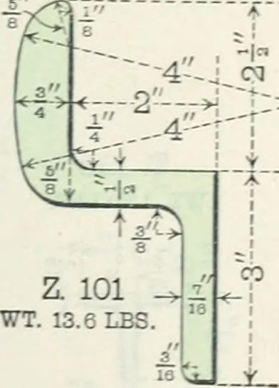 An illustration from Cambria steel; a handbook of information relating to structural steel manufactured by the Cambria steel company, containing useful tables, rules, data, and formulÆ for the use of engineers, architects, builders and mechanics;, 1919, leaf 40