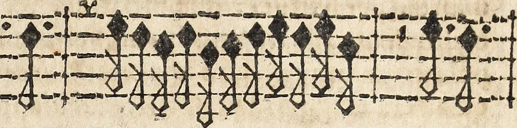 An illustration from Canto harmonico : in cinque parti diviso, col quale si può arriuare alla perfetta cognitione del canto fermo, 1690, leaf 250