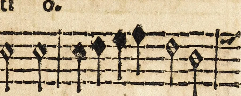 An illustration from Canto harmonico : in cinque parti diviso, col quale si può arriuare alla perfetta cognitione del canto fermo, 1690, leaf 302