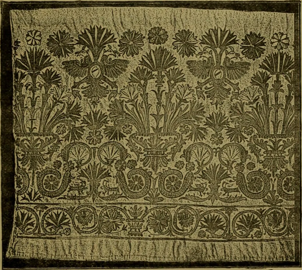 An illustration from Cantor lectures on the arts of tapestry making and embroidery ... delivered before the Society, April 5th, 12th and 19th, 1886, 1886, leaf 32