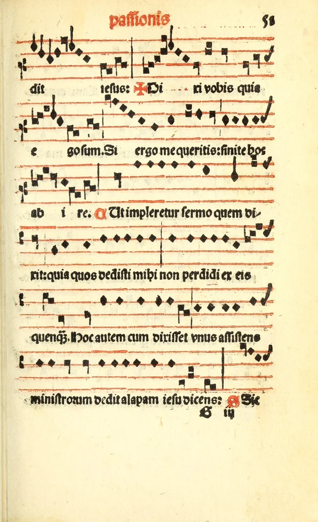An illustration from Cantus monastici formula noviter impressa : ac in melius redacta : cui aliqua que deerant : consilio multoru[m] adiu[n]cta, 1523, leaf 105