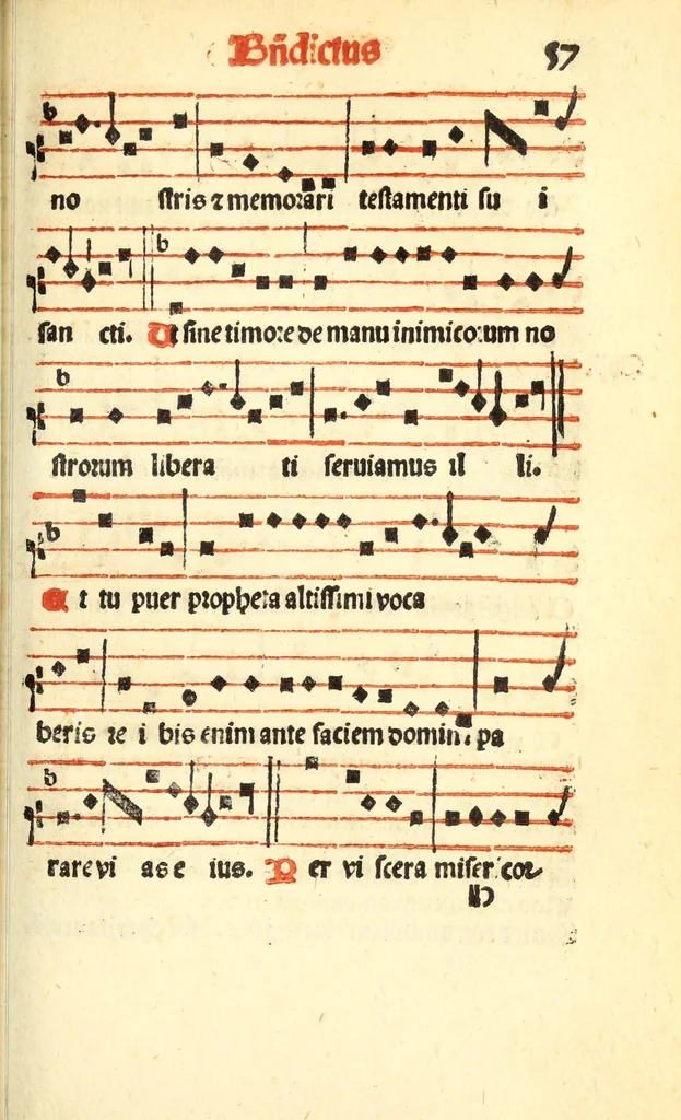 An illustration from Cantus monastici formula noviter impressa : ac in melius redacta : cui aliqua que deerant : consilio multoru[m] adiu[n]cta, 1523, leaf 117