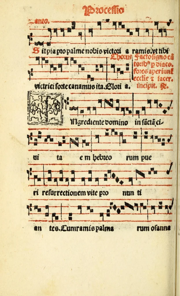 An illustration from Cantus monastici formula noviter impressa : ac in melius redacta : cui aliqua que deerant : consilio multoru[m] adiu[n]cta, 1523, leaf 148