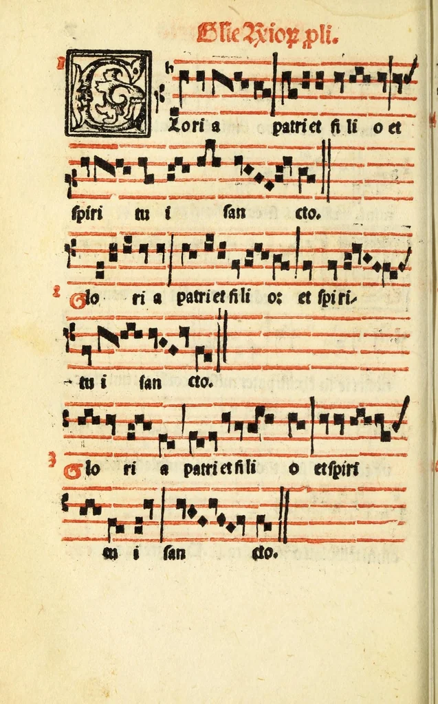 An illustration from Cantus monastici formula noviter impressa : ac in melius redacta : cui aliqua que deerant : consilio multoru[m] adiu[n]cta, 1523, leaf 18