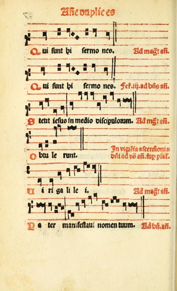 An illustration from Cantus monastici formula noviter impressa : ac in melius redacta : cui aliqua que deerant : consilio multoru[m] adiu[n]cta, 1523, leaf 58