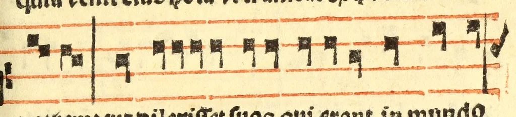 An illustration from Cantus monastici formula noviter impressa : ac in melius redacta : cui que deerant adjuncta : que vero superflua videbantur adempta sunt: cum tono lame[n]tationis hieremie prophete & aliquibus aliis cantibus mensuratis ipsi tempori co[n]gruis, 1535, leaf 113
