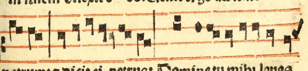 An illustration from Cantus monastici formula noviter impressa : ac in melius redacta : cui que deerant adjuncta : que vero superflua videbantur adempta sunt: cum tono lame[n]tationis hieremie prophete & aliquibus aliis cantibus mensuratis ipsi tempori co[n]gruis, 1535, leaf 113