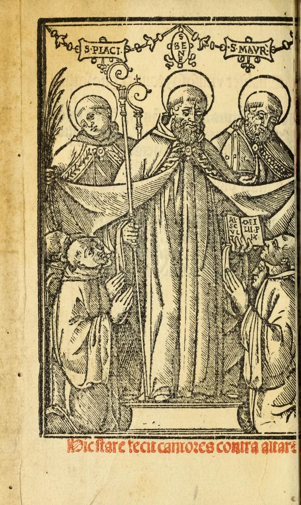 An illustration from Cantus monastici formula noviter impressa : ac in melius redacta : cui que deerant adjuncta : que vero superflua videbantur adempta sunt: cum tono lame[n]tationis hieremie prophete & aliquibus aliis cantibus mensuratis ipsi tempori co[n]gruis, 1535, leaf 12