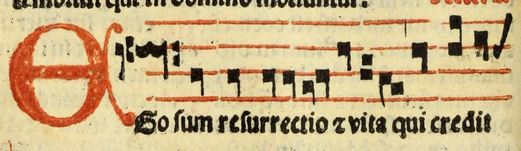 An illustration from Cantus monastici formula noviter impressa : ac in melius redacta : cui que deerant adjuncta : que vero superflua videbantur adempta sunt: cum tono lame[n]tationis hieremie prophete & aliquibus aliis cantibus mensuratis ipsi tempori co[n]gruis, 1535, leaf 178