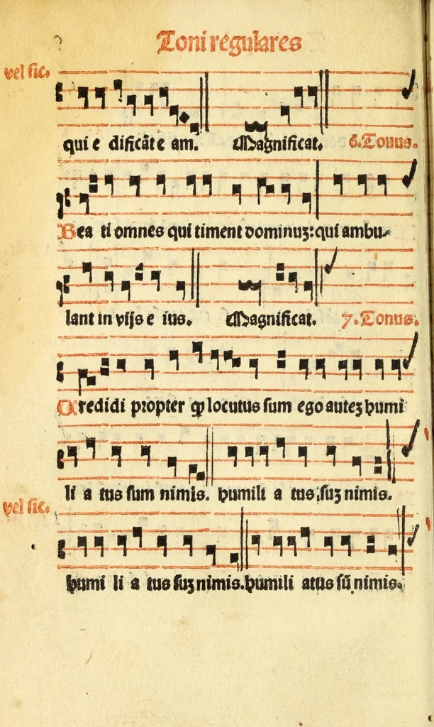 An illustration from Cantus monastici formula noviter impressa : ac in melius redacta : cui que deerant adjuncta : que vero superflua videbantur adempta sunt: cum tono lame[n]tationis hieremie prophete & aliquibus aliis cantibus mensuratis ipsi tempori co[n]gruis, 1535, leaf 18
