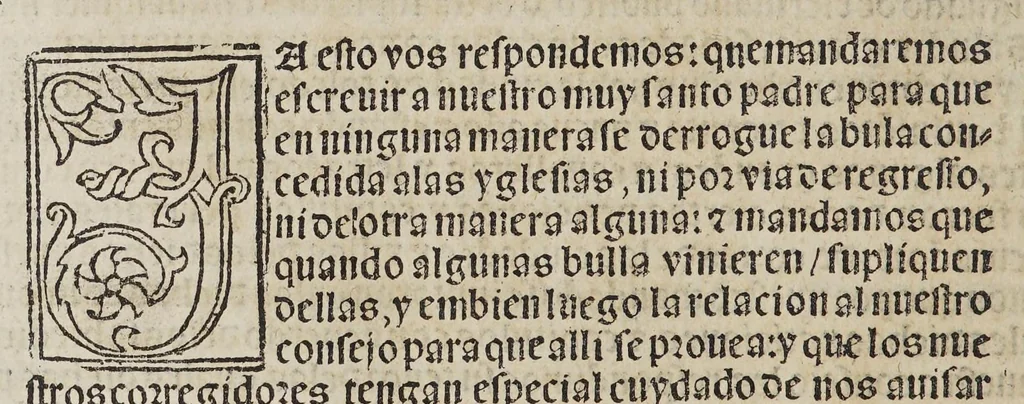 An illustration from Capítulos nueuame[n]te concedidos por la S.C.C.M. del emperador y rey nuestro señor en las cortes que tuuo y celebro en la ciudad de Toledo: en el año passado de M.D.[y] xxix. años. : Con la declaracio[n] de las pregmaticas de las mulas, y q[ua]rtagos. Juntame[n]te con los capitulos dicedidos en las cortes q[ue] assi mismo tuuo, y celebro en la villa de Valladolid: este año de mil [y] quinientos [y] xl.ij. años, 1545, leaf 10