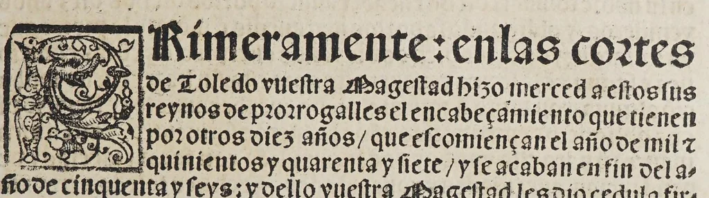 An illustration from Capítulos nueuame[n]te concedidos por la S.C.C.M. del emperador y rey nuestro señor en las cortes que tuuo y celebro en la ciudad de Toledo: en el año passado de M.D.[y] xxix. años. : Con la declaracio[n] de las pregmaticas de las mulas, y q[ua]rtagos. Juntame[n]te con los capitulos dicedidos en las cortes q[ue] assi mismo tuuo, y celebro en la villa de Valladolid: este año de mil [y] quinientos [y] xl.ij. años, 1545, leaf 23