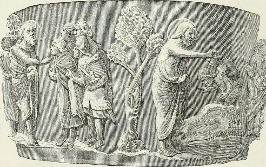 An illustration from Caractâeristiques des saints dans l'art populaire, 1867, leaf 129