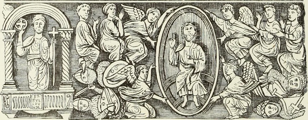 An illustration from Caractâeristiques des saints dans l'art populaire, 1867, leaf 33