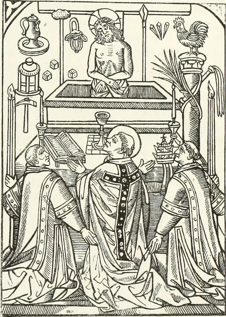 An illustration from Caractâeristiques des saints dans l'art populaire, 1867, leaf 118