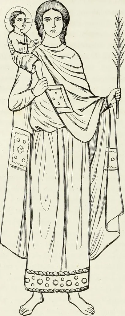 An illustration from Caractâeristiques des saints dans l'art populaire, 1867, leaf 13