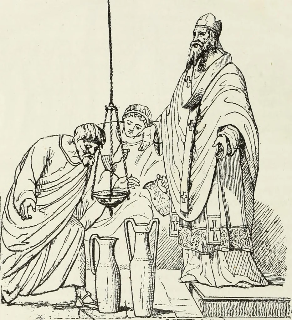 An illustration from Caractâeristiques des saints dans l'art populaire, 1867, leaf 61